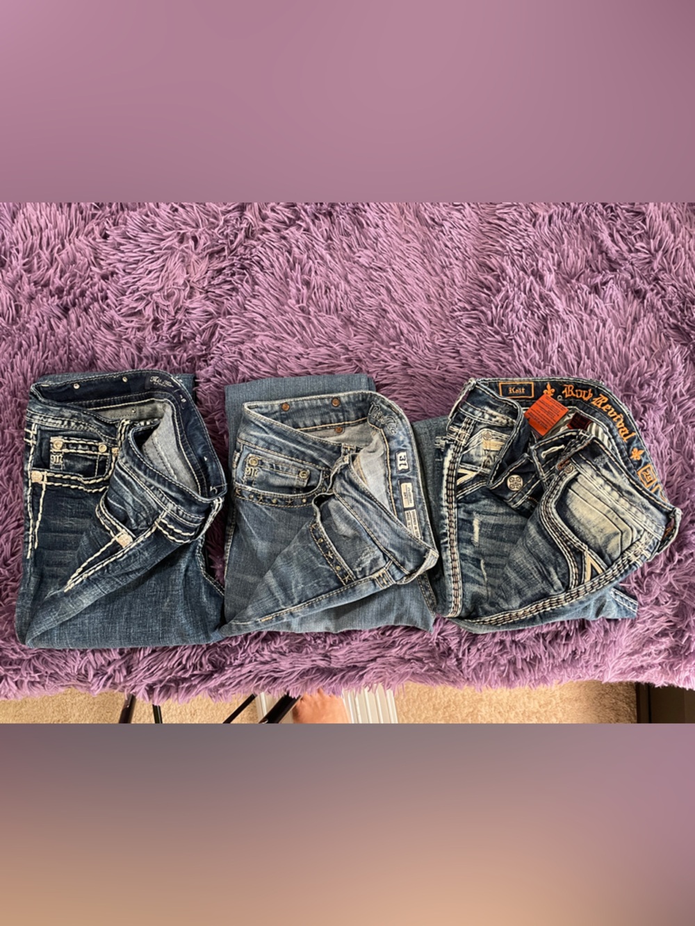 Bundle of Miss Me 28, 31 and Rock Revival 29 Women's Distressed Blue Denim Jeans